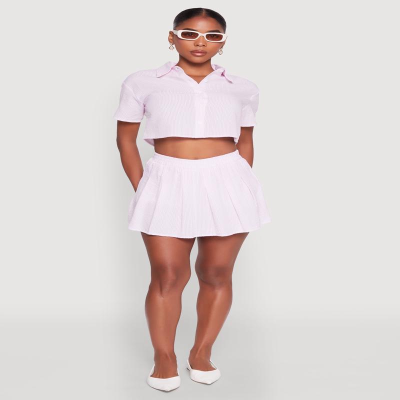 Almost Famous Striped Seersucker Pleated Skirt