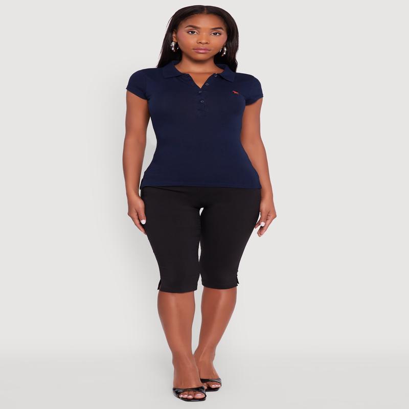 Embroidered Button Front Polo Shirt