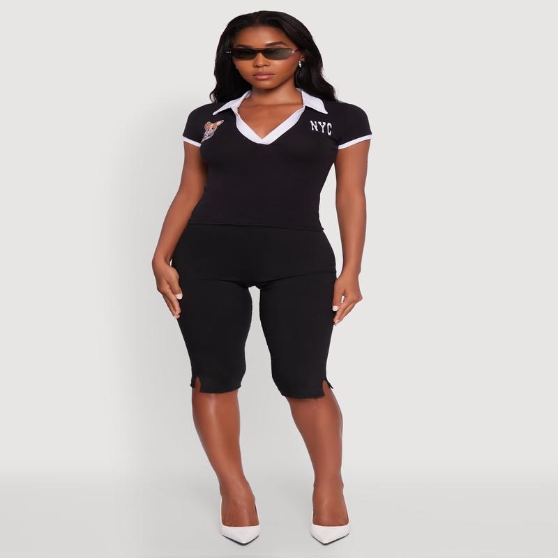 Patch Graphic Contrast Trim Polo Top