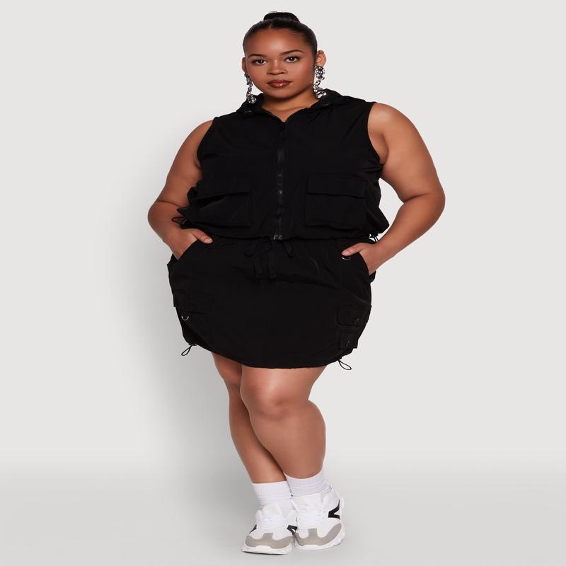 Plus Size Drawstring Waist Cargo Skirt