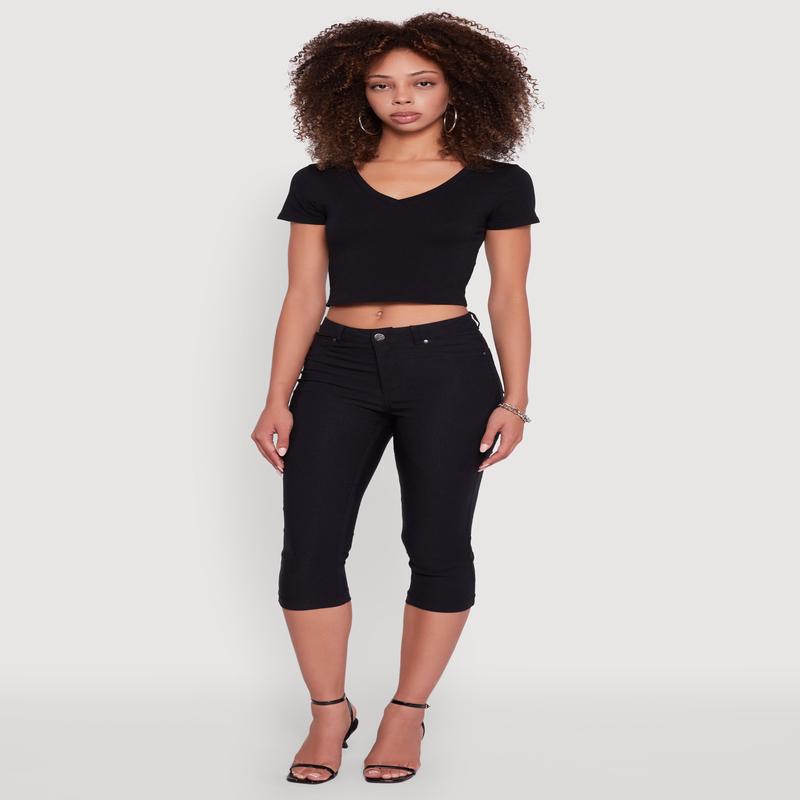 Short Sleeve V Neck Crop Top