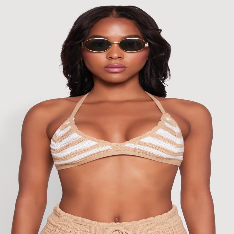 Almost Famous Crochet Striped Halter Crop Top