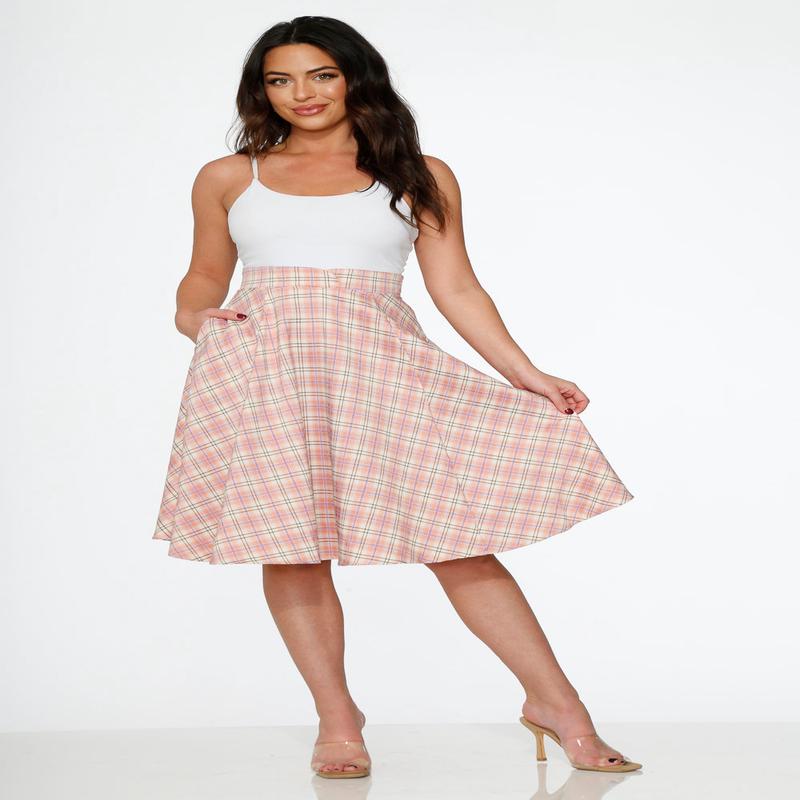 Pink Plaid Swing Skirt