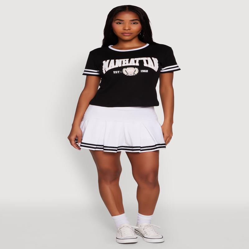 Varsity Stripe Drop Waist Pleated Skirt