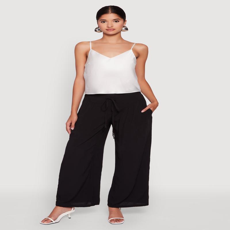 Tie Front Wide Leg Palazzo Pants