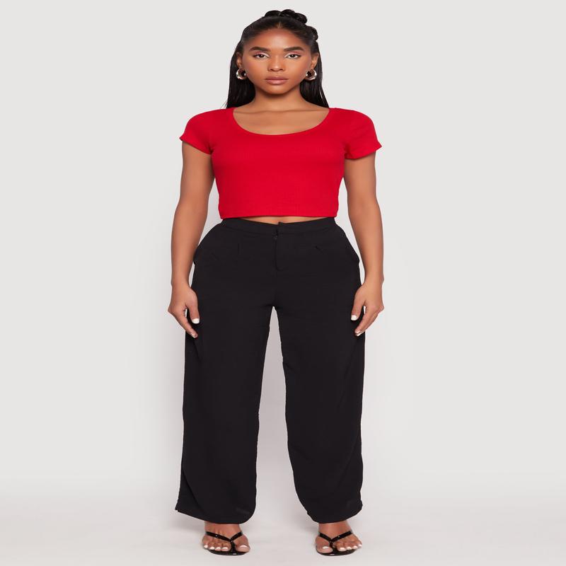 Airy Crepe Knit Wide Leg Dress Pants