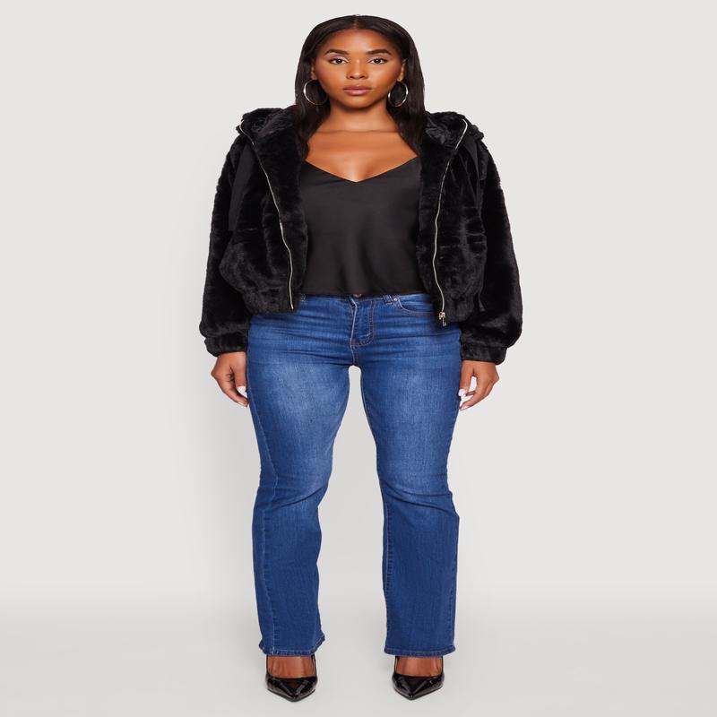 Hooded Faux Fur Bomber Jacket