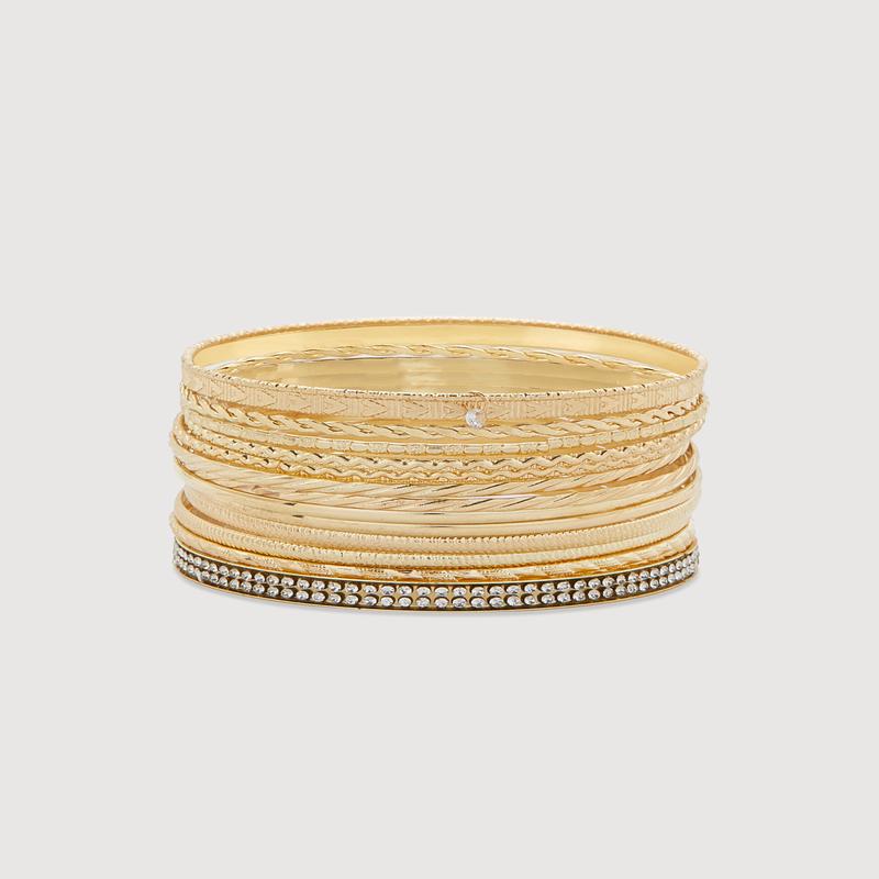 Plus Size Cubic Zirconia Metallic Textured Bangles Set of 15