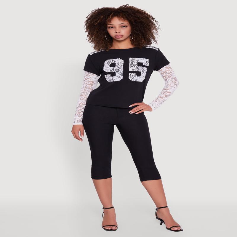 Lace Detail Graphic Long Sleeve Top