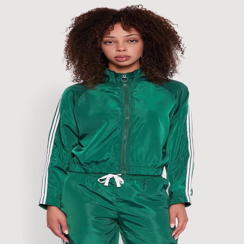 Nylon Varsity Stripe Zip Front Track Jacket