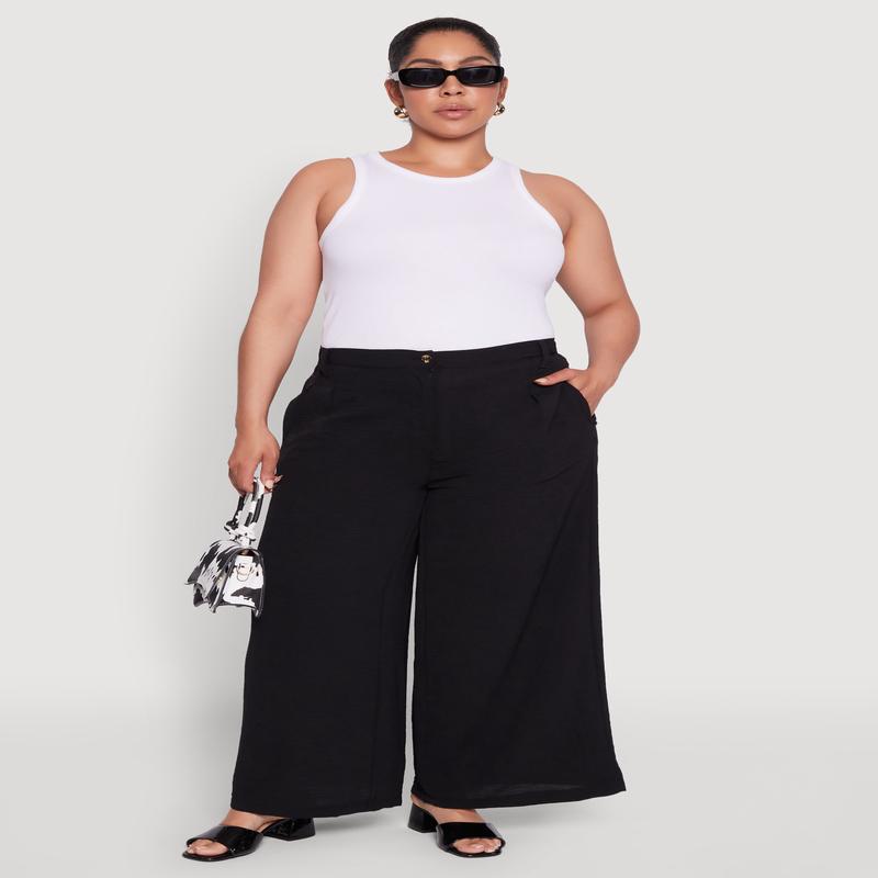 Plus Size Chic Crepe Knit High Waisted Pants