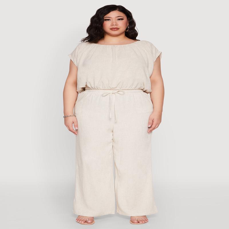 Plus Size Linen High Waisted Pants