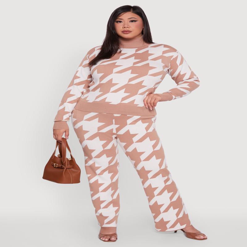 Plus Size Patterned Pull On Straight Leg Pants
