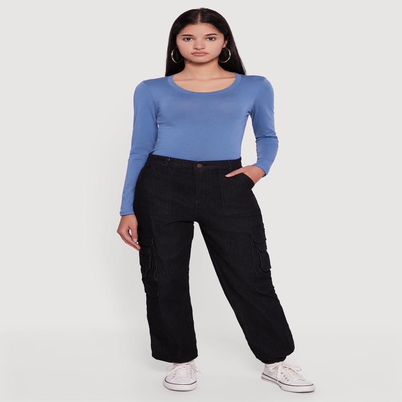 Solid Denim Cargo Joggers