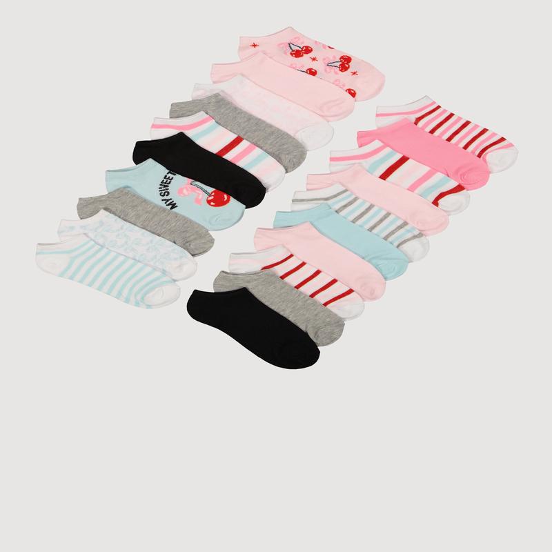 Assorted Patterned No Show Socks 20 Pack Size 9-11