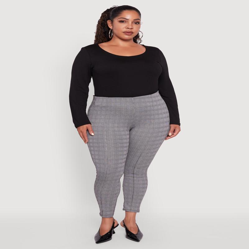 Plus Size High Waisted Plaid Skinny Dress Pants
