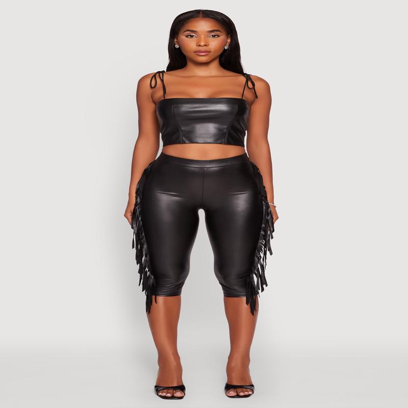 Ariel Faux Leather Fringe Capris Pants