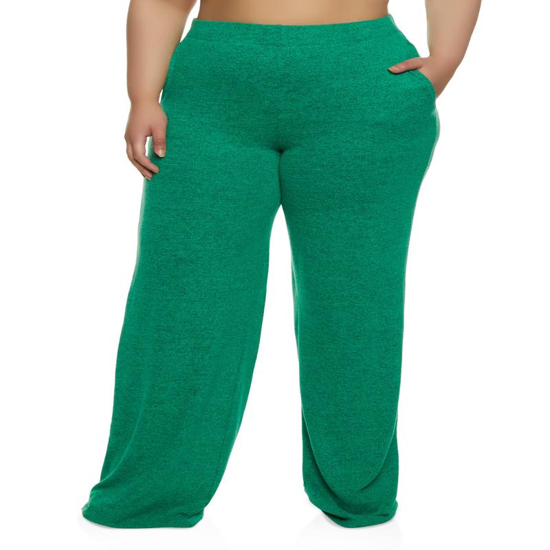 Plus Size Brushed Knit High Waist Wide Leg Pants