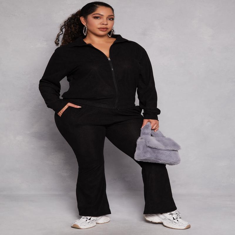 Plus Size Ribbed Knit Flare Pants