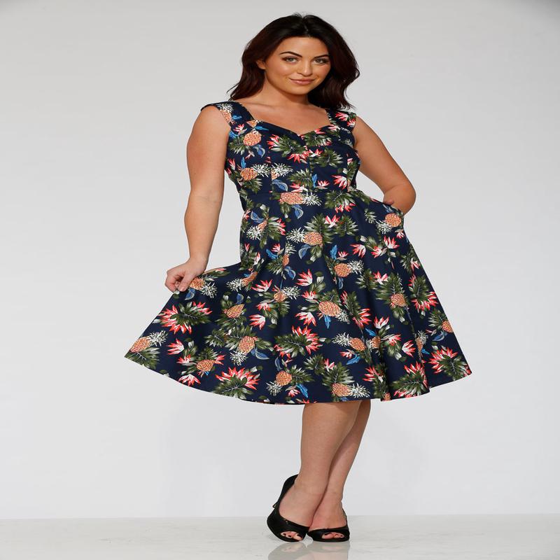 Navy Hawaiian Swing Dress