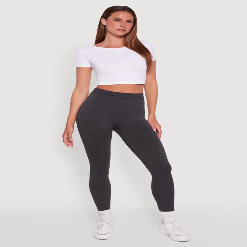 Rib Knit High Waisted French Terry Lined Leggings