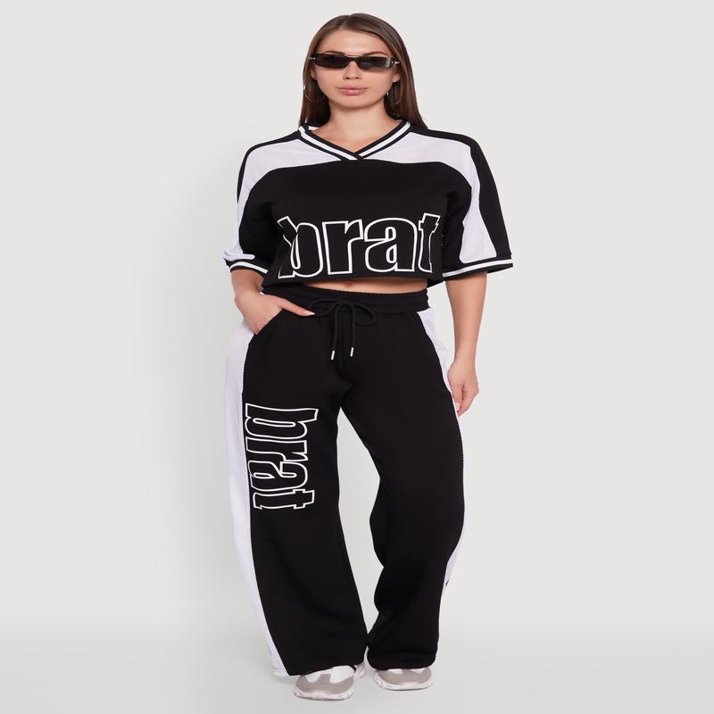 Brat Graphic High Waisted Wide Leg Active Pants