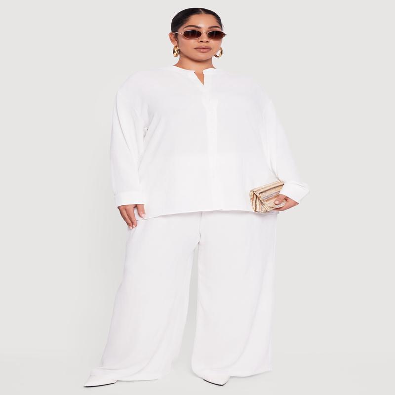 Plus Size Crepe Knit Wide Leg Pants