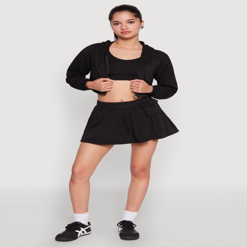 Fleece Lined Pleated Cargo Skort