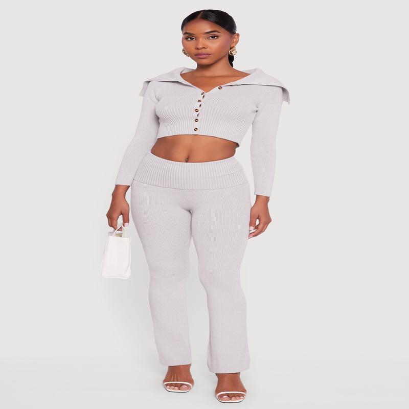 Fold Over High Waist Boot Cut Pants