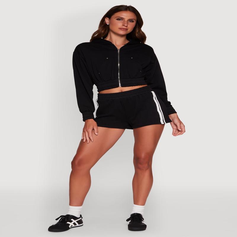 Iris High Waisted Varsity Stripe Fleece Shorts