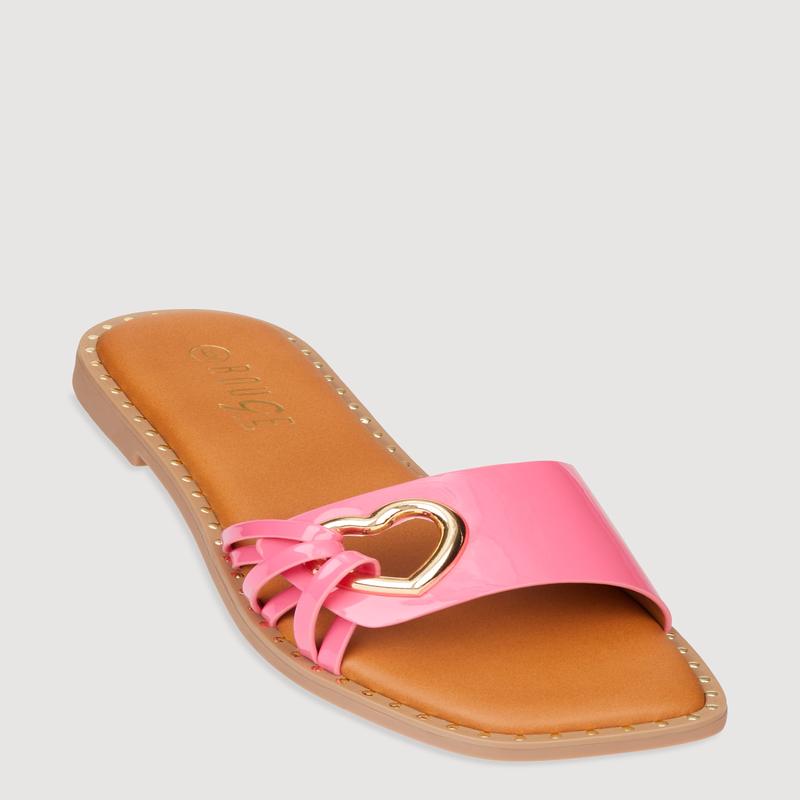 Metallic Heart Cut Out Slide Sandals