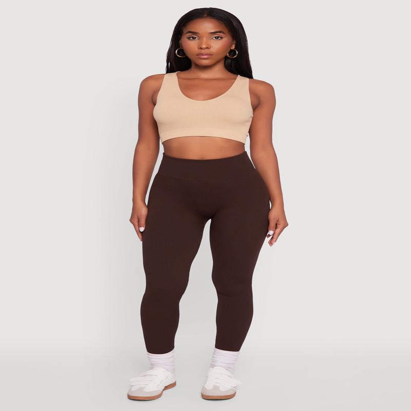 Ribbed Knit Fleece Lined High Waist Leggings