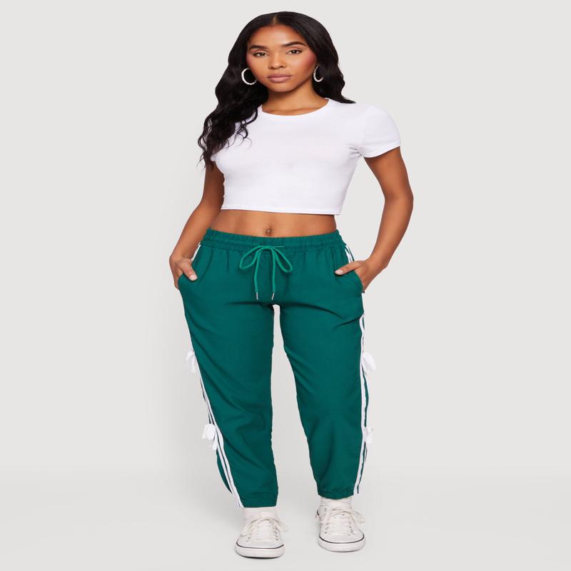 Bow Varsity Stripe Side Drawstring Waist Joggers