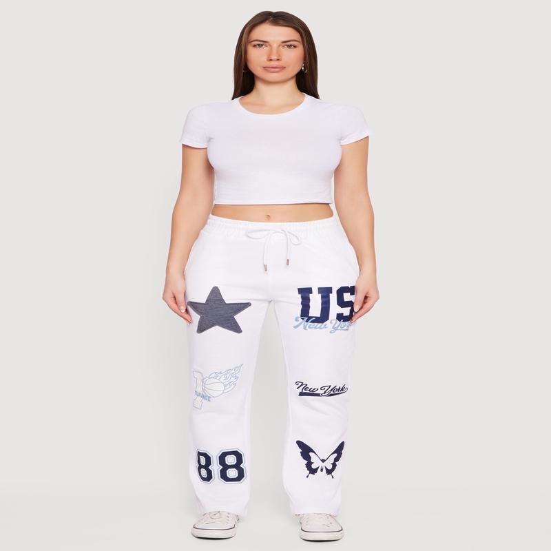 Mid Rise Assorted Patch Graphic Sweatpants