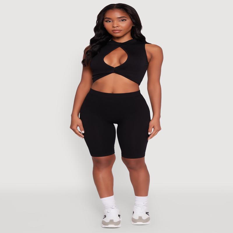 Seamless Rib Knit High Waisted Bike Shorts