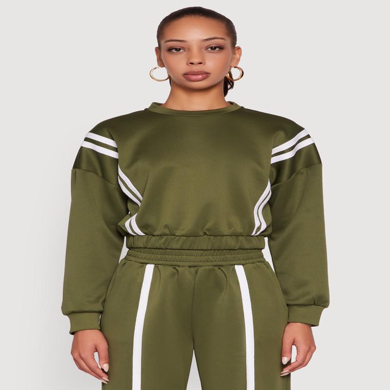 Varsity Stripe High Neck Elastic Hem Pullover Top