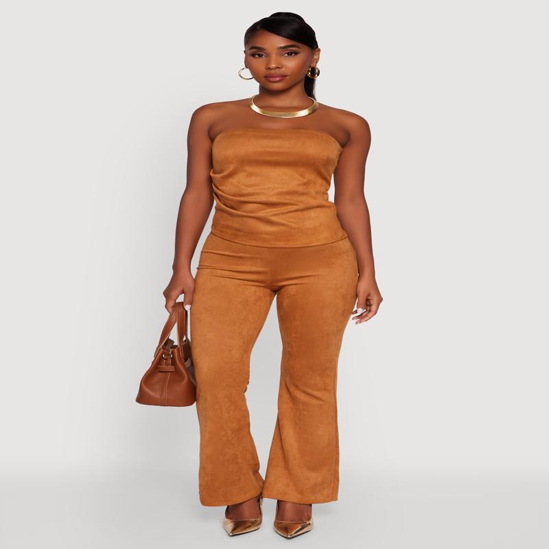Faux Suede Flare Pants