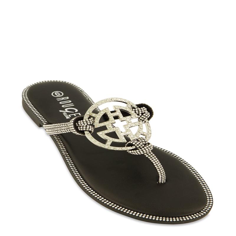 Rhinestone Geo Pendant Thong Sandals