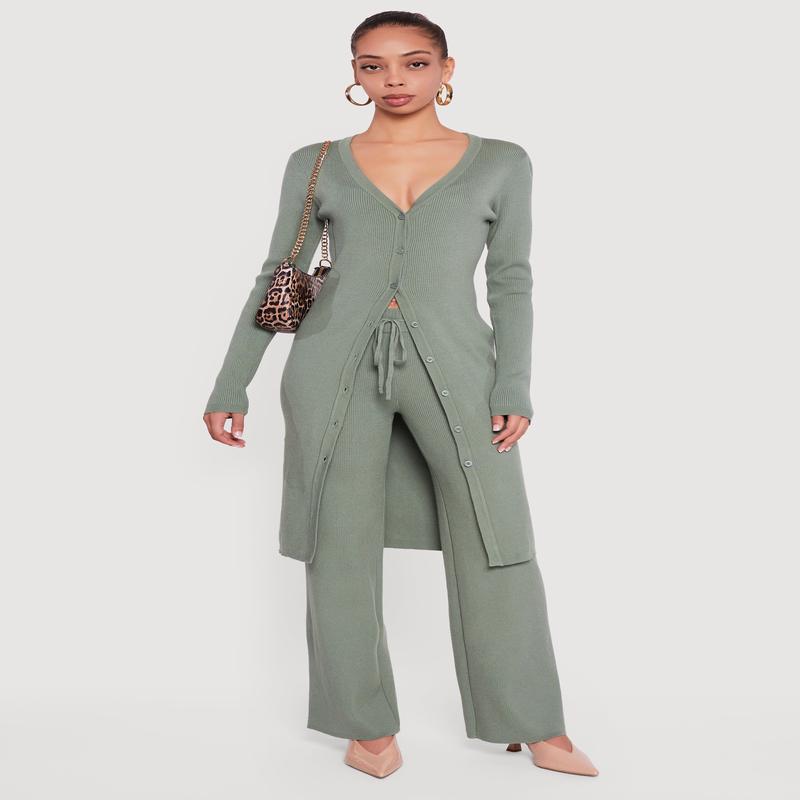 Ribbed Knit Drawstring Waist Pants