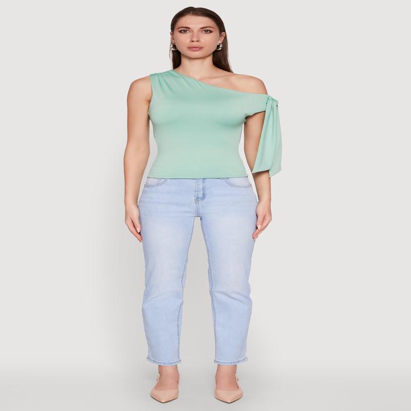 Trendy Tie Sleeve Ruched Asymmetrical Top