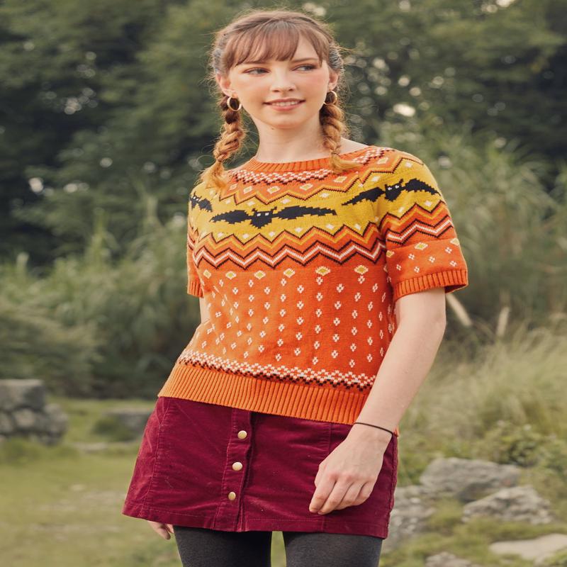 It Be Like 'Bat' Fair Isle Short Sleeve Sweater