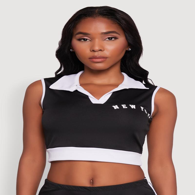 Stylish Contrast Trim Cropped Polo Top