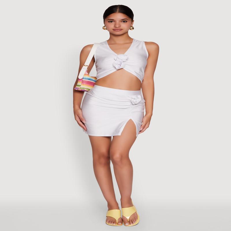 Trendy Flower Detail Slit Front Mini Pencil Skirt