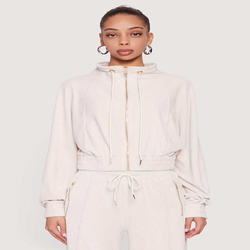 Velour Drawstring Mock Neck Sweatshirt