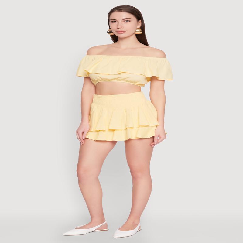 Almost Famous Smocked Waist Tiered Mini Skirt