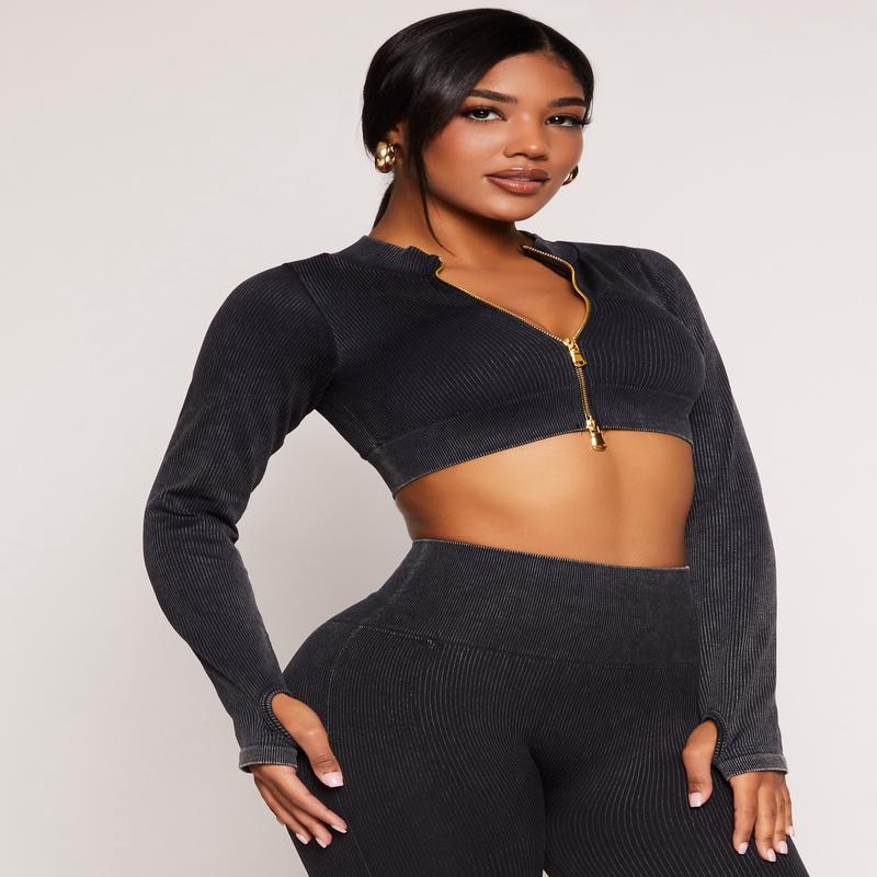 Daisy Ribbed Knit Cropped Track Jacket