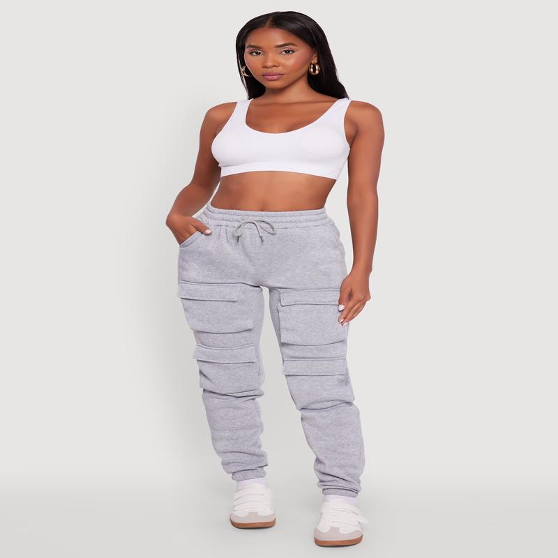 High Waisted Fleece Cargo Pocket Sweatpants