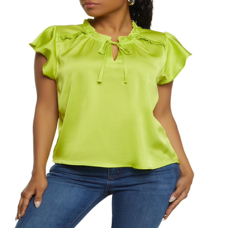 Iris Satin Pleated Detail Tie Neck Blouse