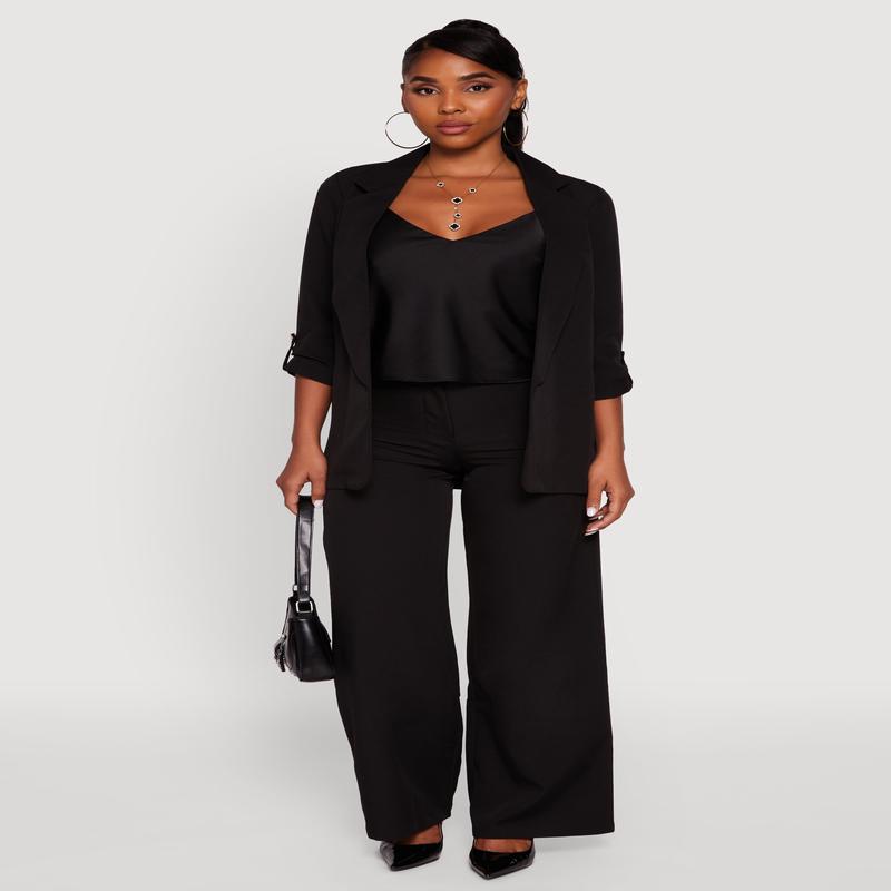 Single Button Wide Leg Dress Pants