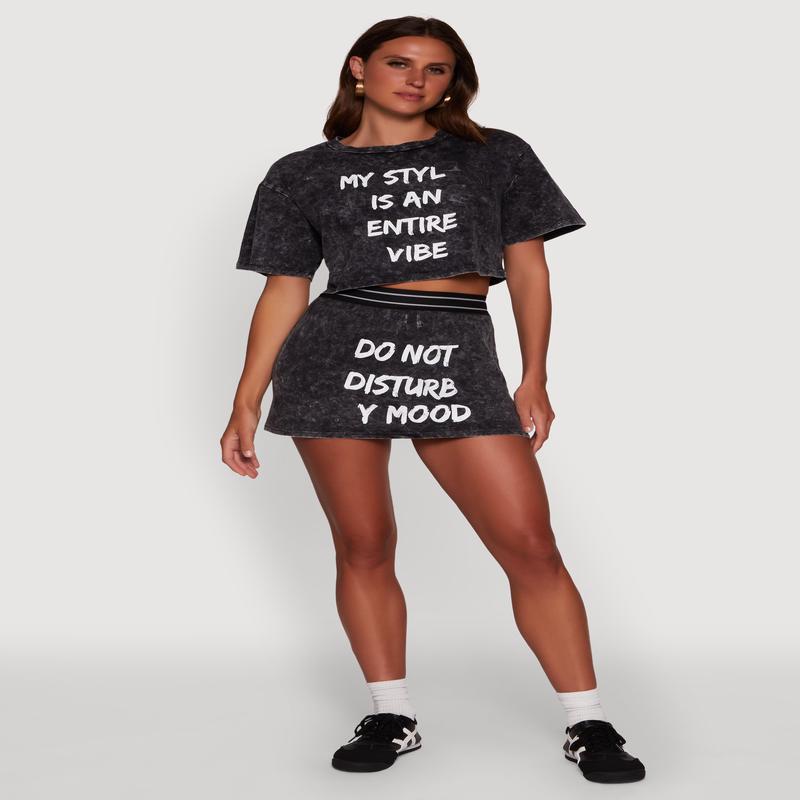 Stylish Mineral Wash Do Not Disturb Graphic Skirt